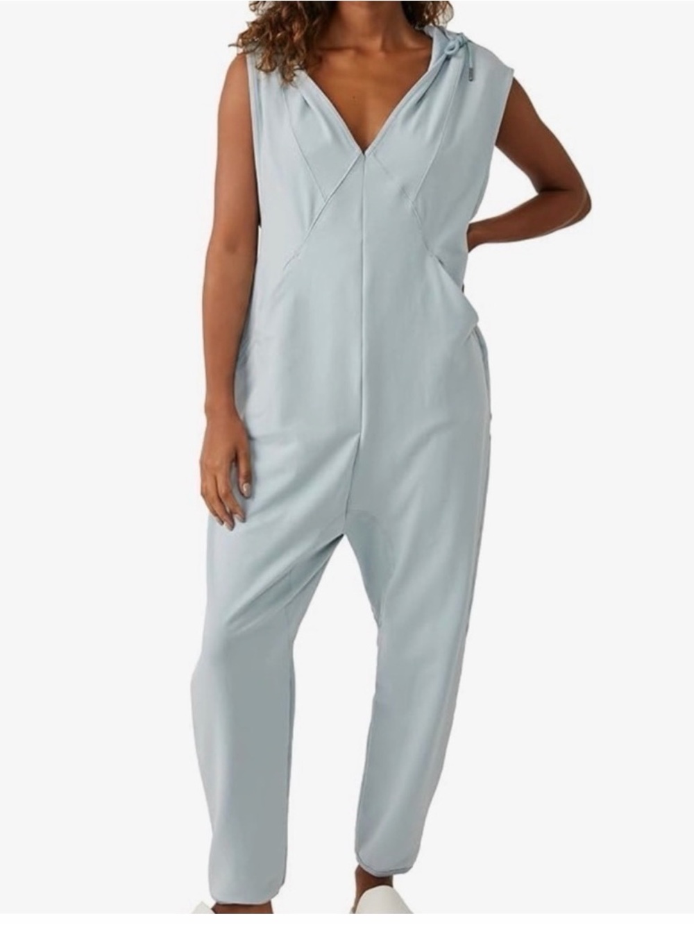 Free People Movement Nothing But Sweats Hooded Jumpsuit Pockets Blue S Oversized